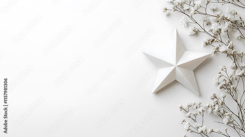 white star decoration with delicate flowers on light background creates serene atmosphere white star decoration with delicate flowers on light background creates serene atmosphere