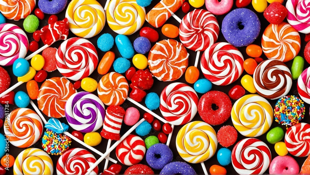 Fototapeta premium Colorful assortment of lollipops and candy in vivid bright colors