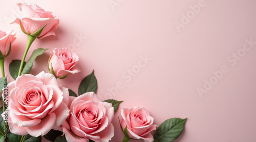 Fototapeta Naklejka Na Ścianę i Meble -  arrangement of pink roses banner, greeting card