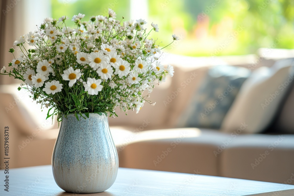 Daisies in a vase on a table. Daisies in a vase on a table.