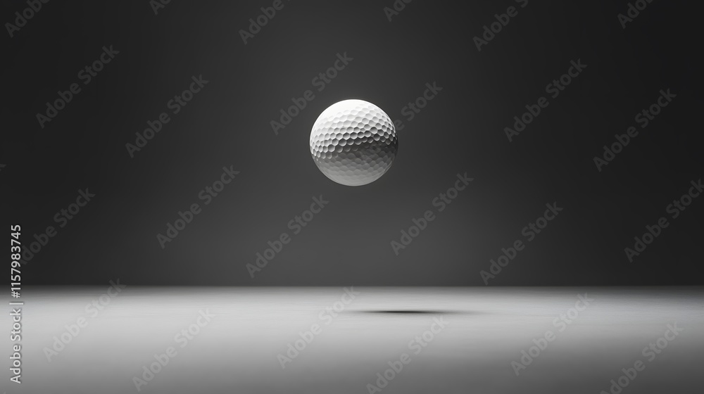 A single white golf ball floats in a dark room