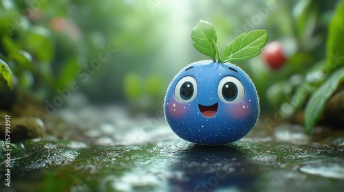 3d model of animated blueberry in cartoon style illustration using rtificial intelligenc