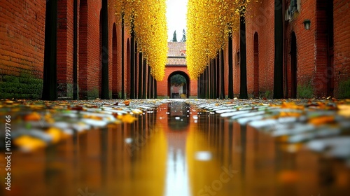 A mysterious street where puddles reflect alternate dimensions, each drop of water revealing a different world, with shimmering, surreal landscapes and infinite possibilities beyond the surface. photo