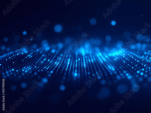 Abstract digital background, glowing blue particles, futuristic technology, neon light grid.
