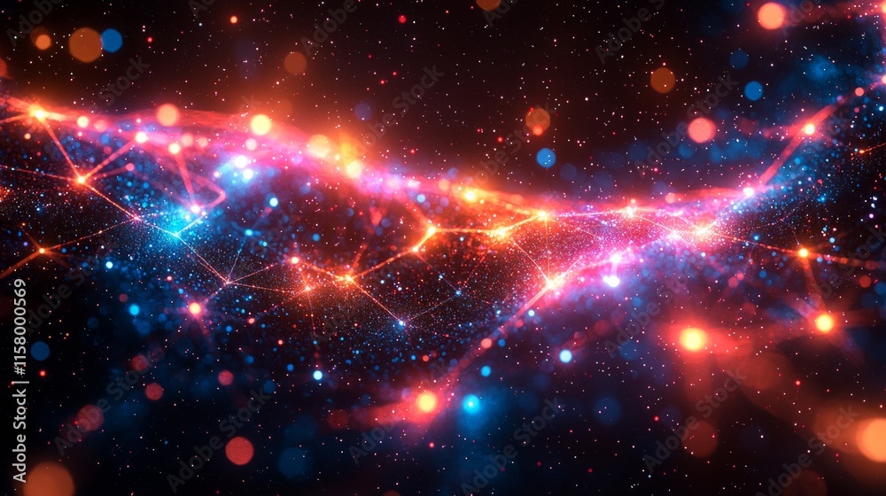 Fototapeta premium Abstract network of interconnected nodes, glowing lines, vibrant colors, minimalist,