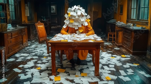A woman with adhesive notes covering her face, each note representing a task or thought, depicting the overwhelming feeling of being mentally overloaded and physically drained.
