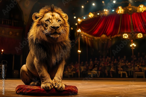Majestic Lion Stage Performance Underneath Circus Lights