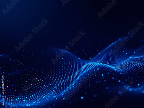 Abstract blue digital wave with glowing particles on a dark background.