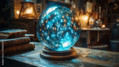 A mystic aesthetic poll design featuring a glowing crystal ball with numbers swirling inside, asking followers about their favorite numerology traits