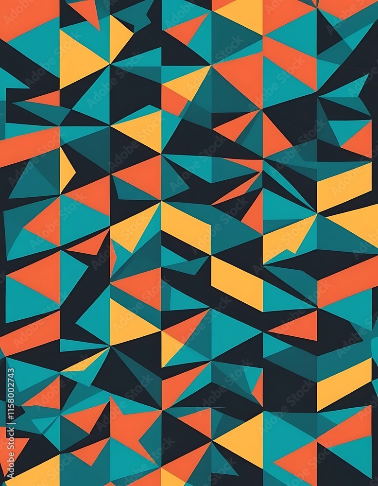 Fototapeta premium Abstract Geometric Pattern Featuring Teal Orange Yellow Triangles