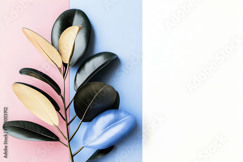 Vibrant Colored Leaves 3D Illustration on Pastel Background