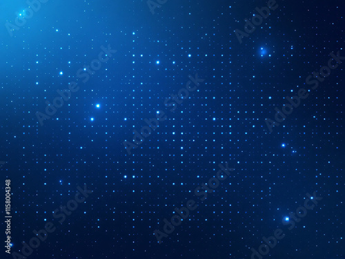 Blue gradient background with glowing dots, abstract digital design.