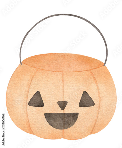 Watercolor halloween pumpkin treat basket