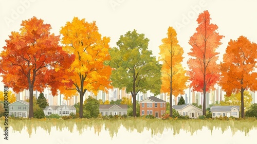 An illustration of the property market, combining homes, office buildings, and fluctuating graphs, reflecting real estate trends, investments, and economic forces.