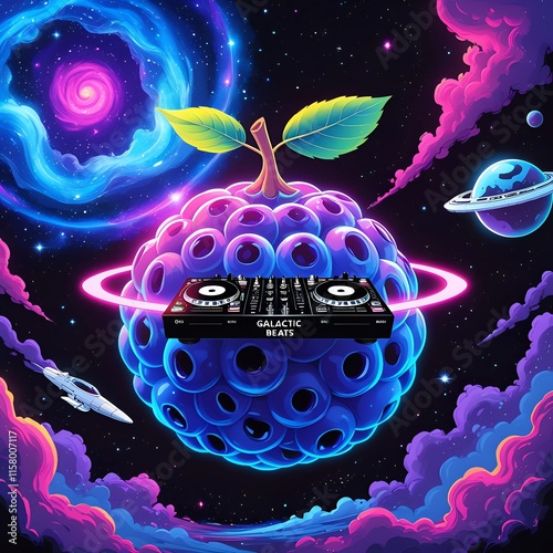 Galactic Beats: Cosmic DJ Blueberry Illustration