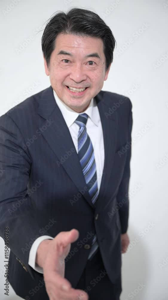 Vertical slow motion video of a senior businessman shaking hands in business, shaking hands in contracts, business meetings, etc. Vertical slow motion video of a senior businessman shaking hands in business, shaking hands in contracts, business meetings, etc.