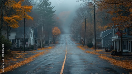 foggy morning in a new england town