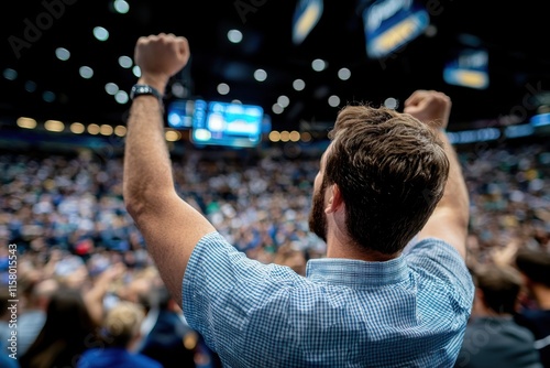 Excitement fills the arena as fans cheer for their team during a thrilling sports event photo