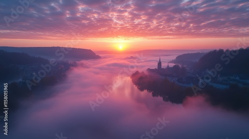 foggy sunrise at the mosel valley nngermany