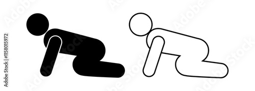 side view baby crawling icon set