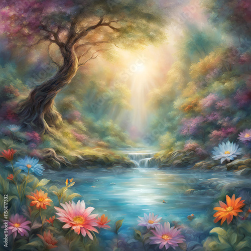 autumn landscape with rainbow