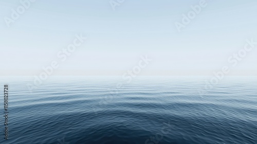 Calm ocean water meets a hazy sky.