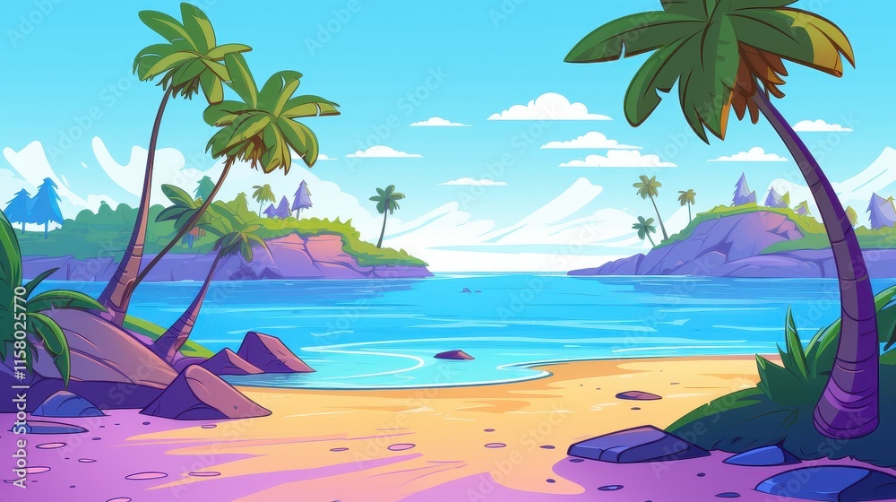 Obraz premium Idyllic Tropical Beach Scene With Palm Trees And Ocean