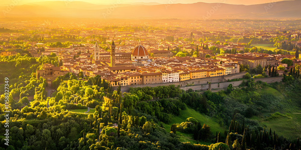 Golden Hour Panorama of a Historic Cityscape, Italian Architectural Wonders Golden Hour Panorama of a Historic Cityscape, Italian Architectural Wonders