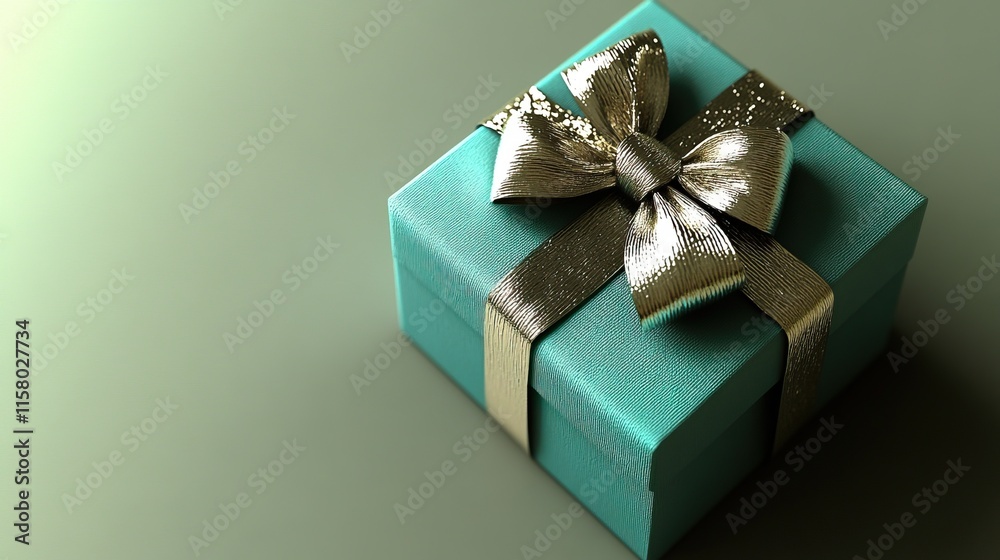 Teal Gift Box With Gold Ribbon Bow Teal Gift Box With Gold Ribbon Bow