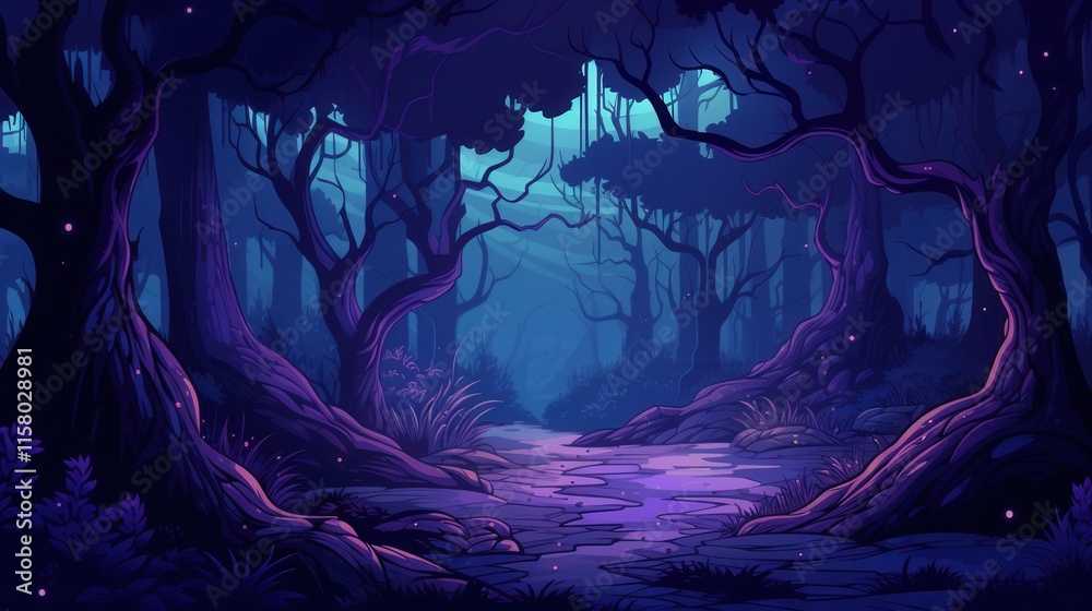 Enchanting Nighttime Forest Path Scene Enchanting Nighttime Forest Path Scene