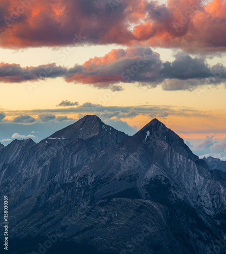 Sunset colours over the alpine scenery at the Rocky Mountains