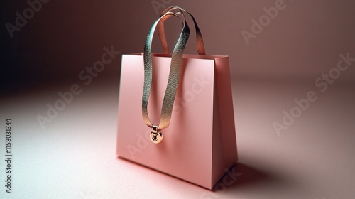 Elegant Pink Gift Bag With Gold Ribbon Handle photo