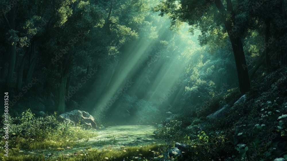 Beautiful rays of sunlight in a green forest - ai Beautiful rays of sunlight in a green forest - ai