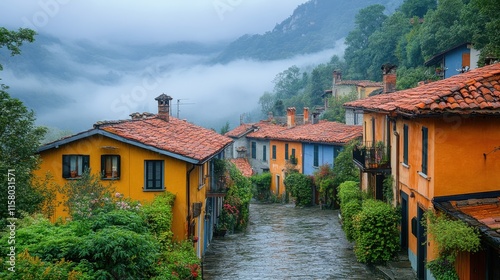 typical italian village of ciorlano in campania in the fog