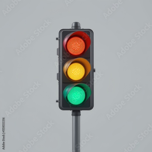 Go Green: A traffic light signal showing green light against a plain background.