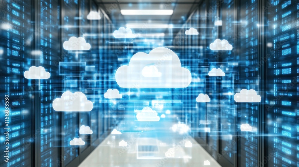 Fototapeta premium Cloud Computing Data Center: Servers and Network Technology