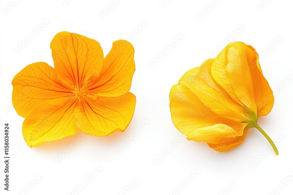 Naklejka premium A vibrant yellow flower Tithonia diversifolia against a white background positioned on the right ideal for decor and artistic inspiration