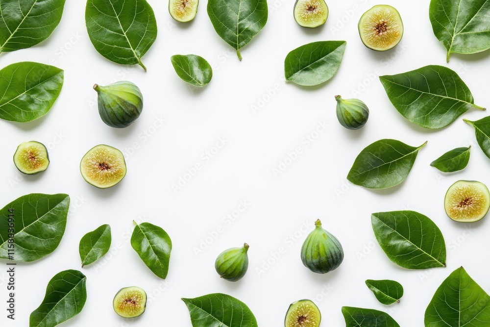 Artistic arrangement of figs on a white backdrop Top view Culinary concept Close up idea Artistic arrangement of figs on a white backdrop Top view Culinary concept Close up idea