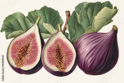 Classic depiction of figs by John Wright Artwork featuring figs Antique fig fruit illustration Botanical art of healthy figs