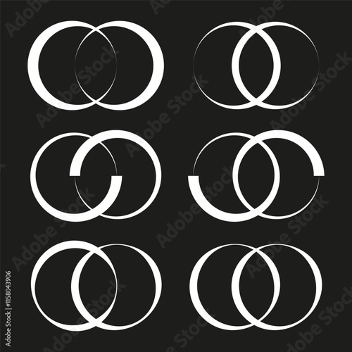 Overlapping rings icon. Minimal geometric vector. Black and white design. Modern circular shape.