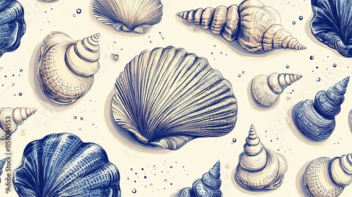 Seashells Pattern Beach Ocean Coastal Design