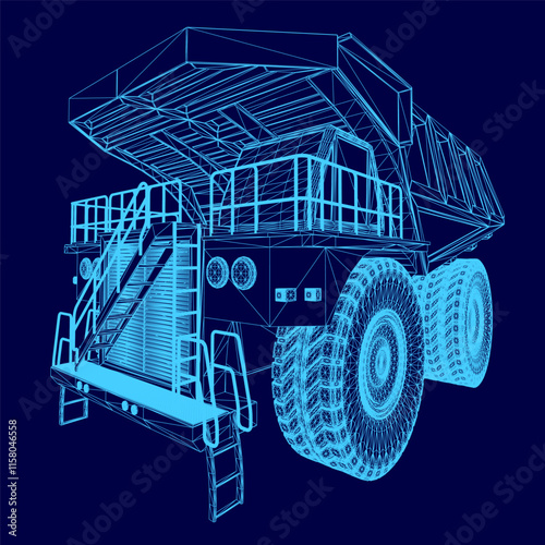 Blue truck with a large open back. The blue color of the truck gives it a sense of strength and durability. The open back of the truck suggests that it is ready to carry heavy loads