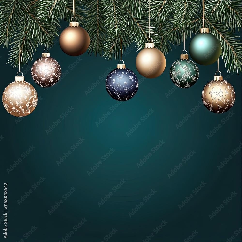 Christmas ornaments hanging on fir branches
