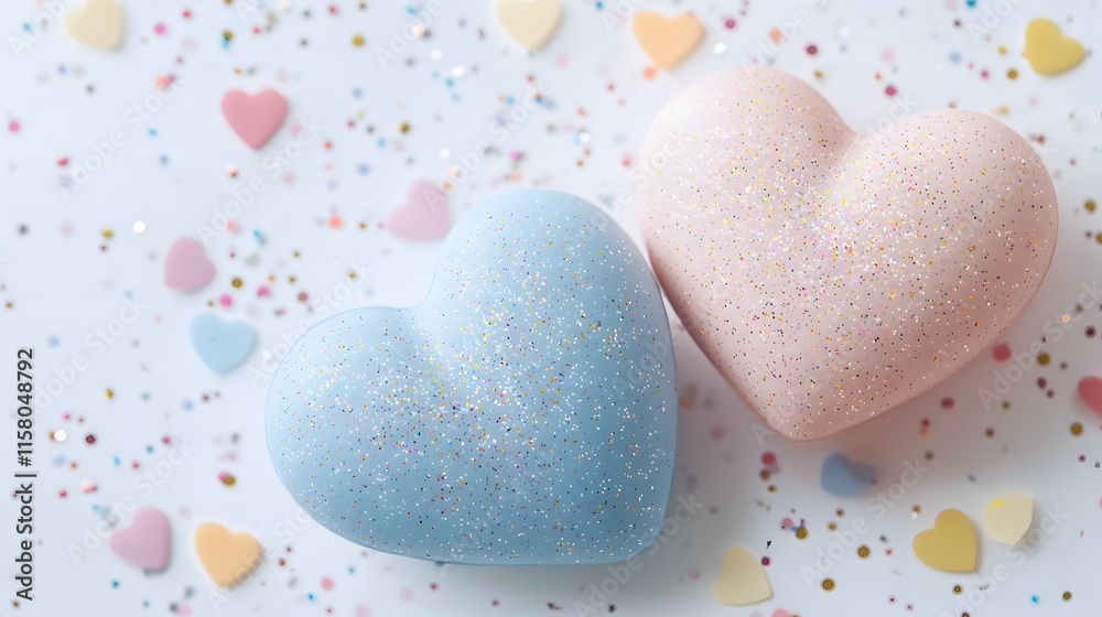 Obraz premium Colorful Heart-Shaped Bath Bombs Home Spa Decorative Content Soft Lighting Close-Up Relaxation and Self-Care