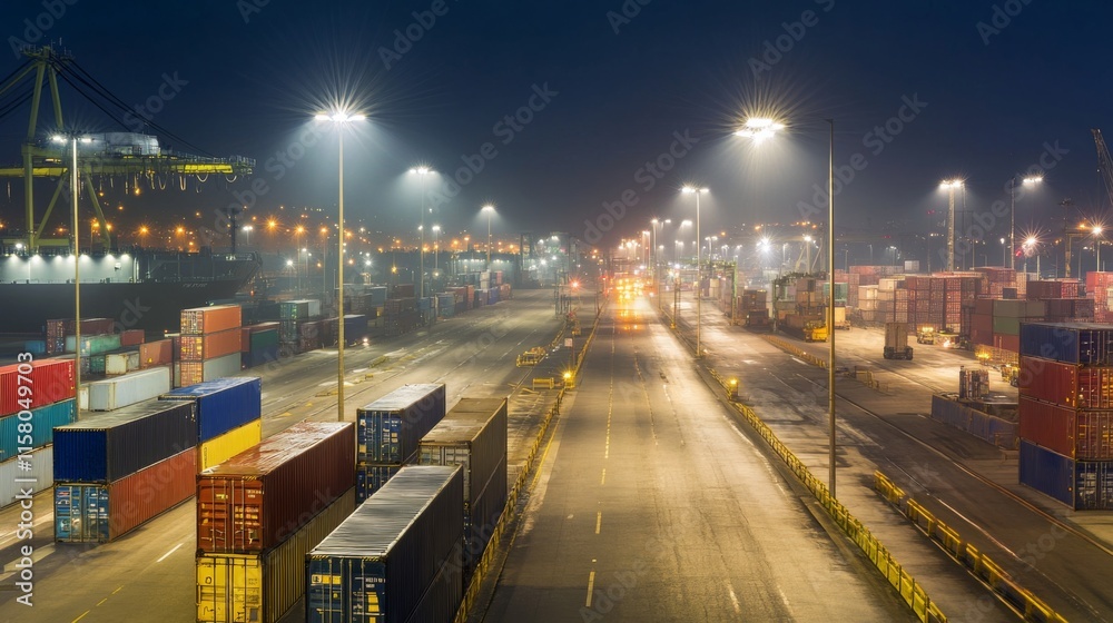 Clear Night View of Shipping Containers under Bright Lights