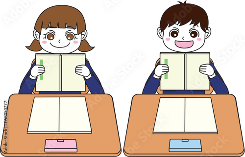 授業で本読みをする小学生の男女