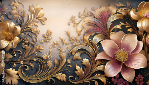 Vintage Luxury Floral Design with Elegant Patterns and Rich Colors photo