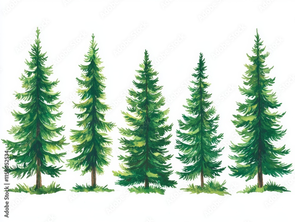 Obraz premium Healthy green trees in a forest of old spruce, fir and pine - ai