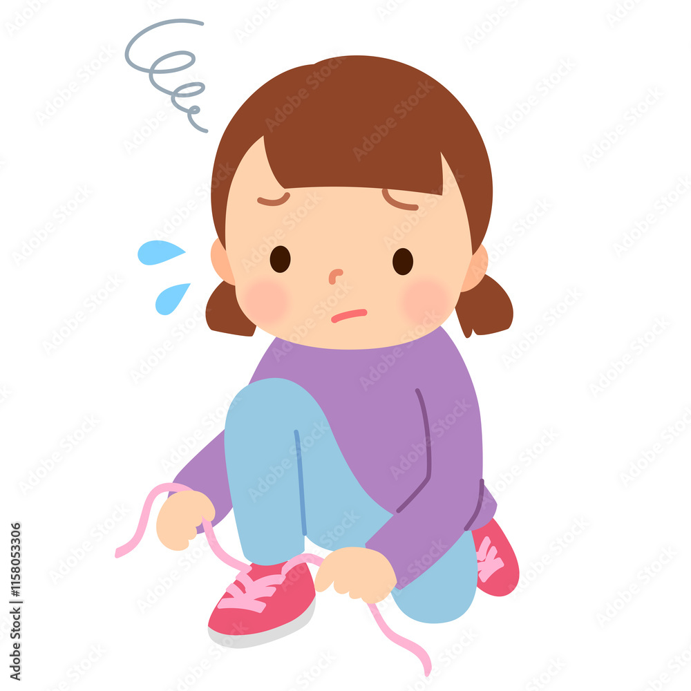 靴ひもが結べなくて困っている女の子　発達性協調運動障害　発達障害