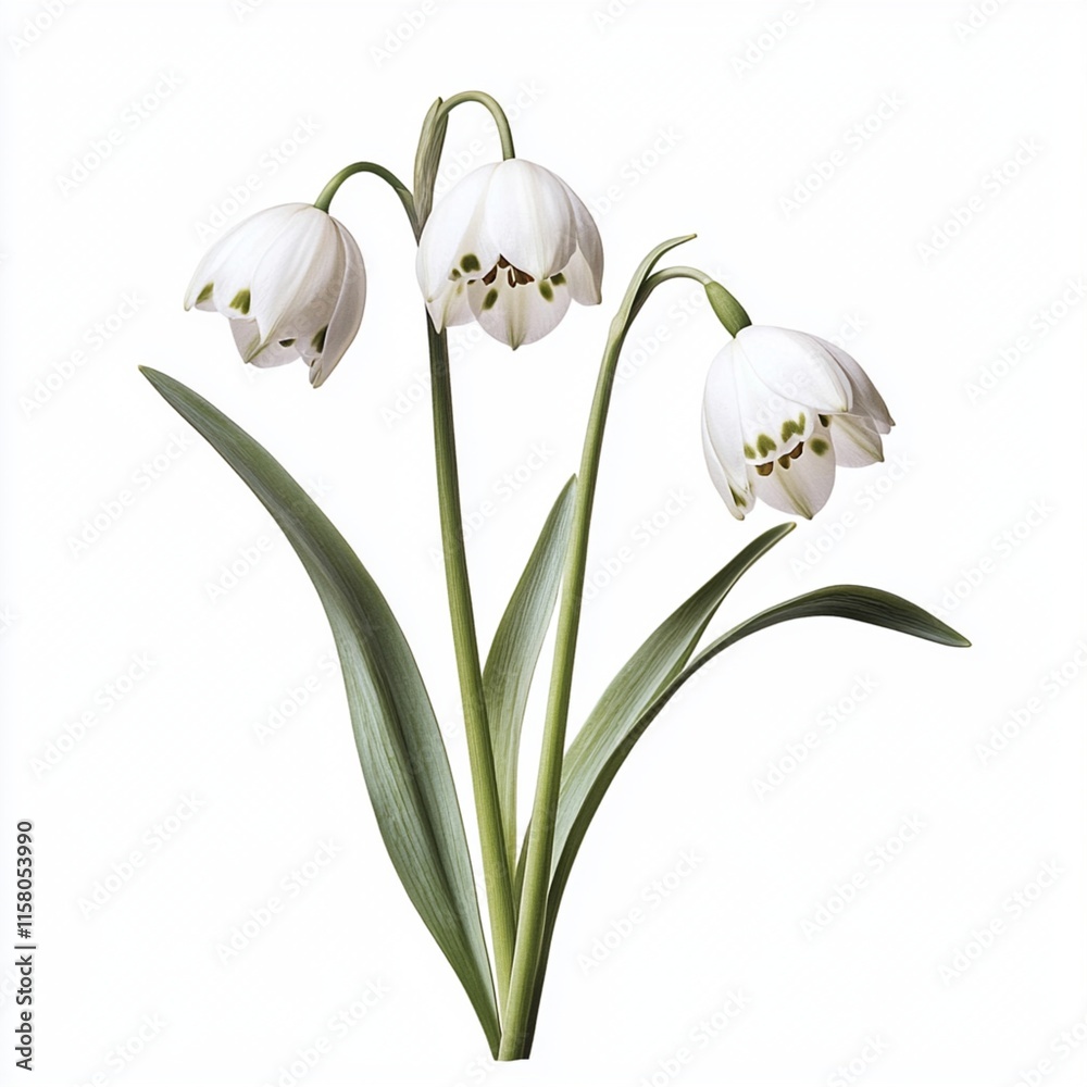 Fototapeta premium leucojum flower design displayed on a white surface.